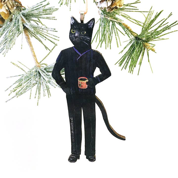Black Cat lasergesneden houten kerstornament voor wholesale door Pergamo Paper Goods
