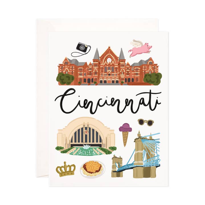 Bloomwolf Studio - Vente Carte de vœux classique - Carte de vœux Cincinnati — Ensemble de cartes à papeterie Ohio, hôtesse, professeur, cadeau de voyage0