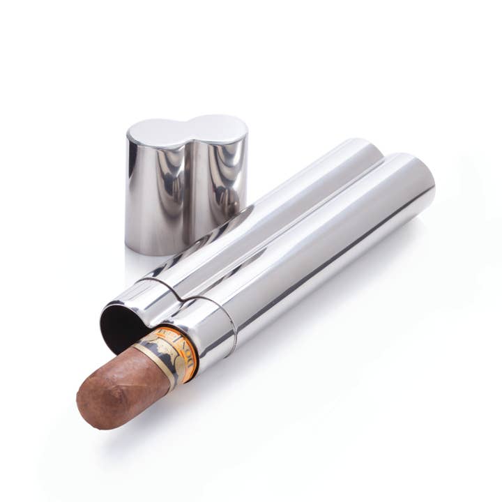 Viski - Wholesale Humidor/Cigar Accessory - Harrison Polished Stainless Steel Double Cigar Holder