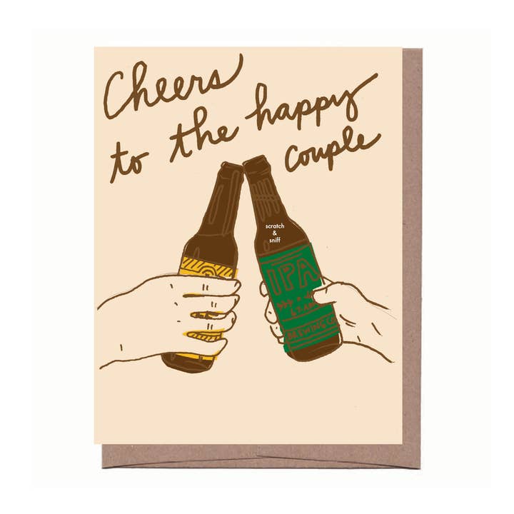 Scratch & Sniff Beer Cheers Wedding Greeting Card for wholesale by La Familia Green
