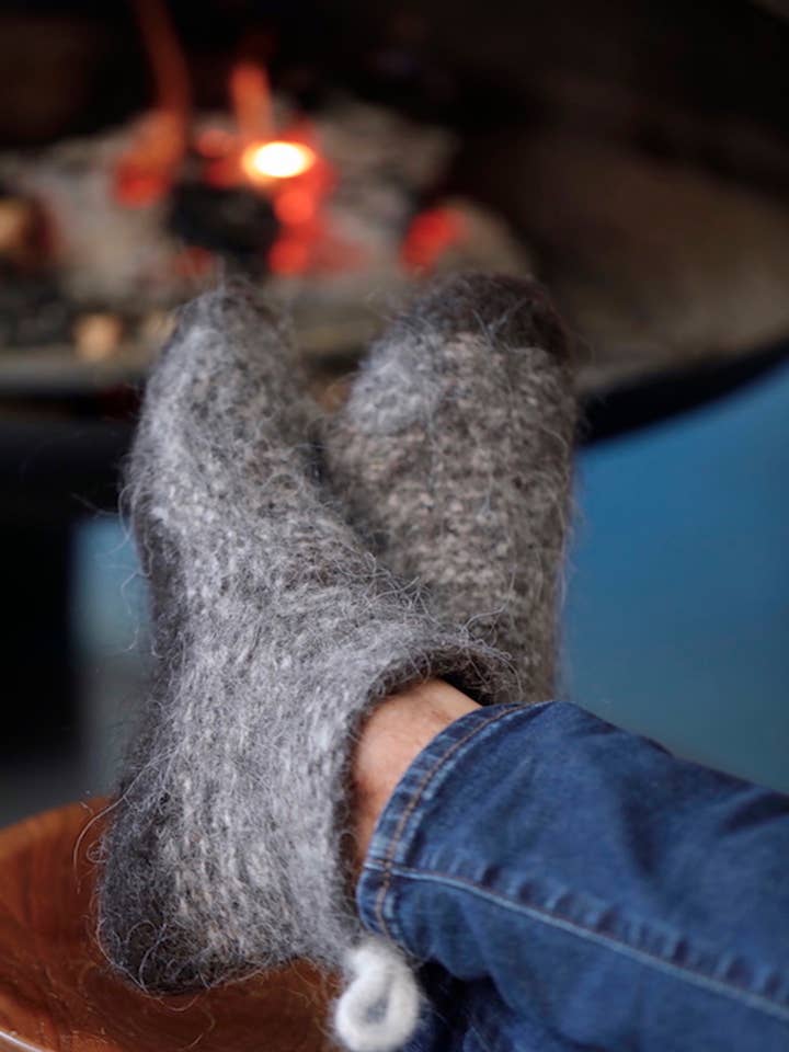 Marled Black Kosy Home Wool Slipper Socks - Nordic Attitude for wholesale on Faire2