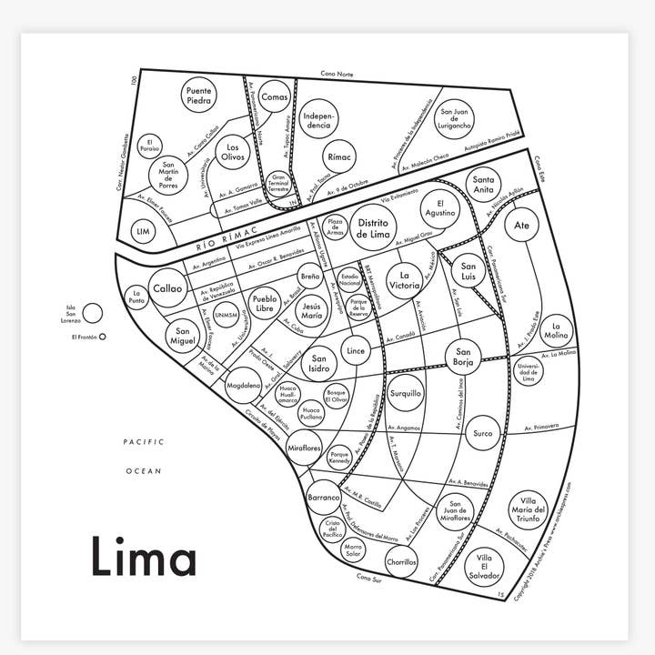 Lima Map Print for wholesale by Archie's Press