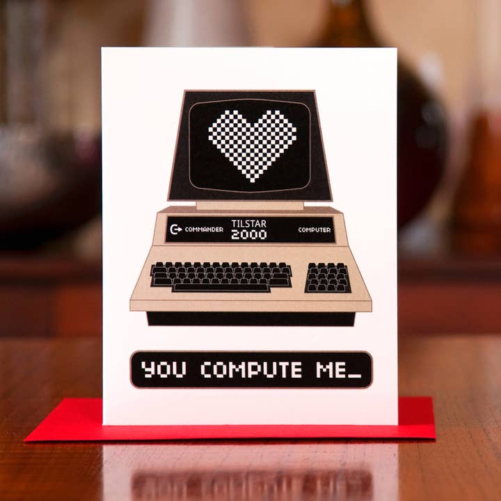 You Compute Me Retro Computer I Love You Card for wholesale by MAN vs. GEORGE DESIGN