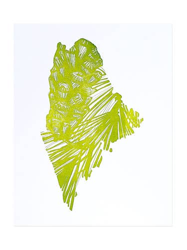 Maine White Pine Cone and Tassel Letterpress Print for wholesale by Thimblepress