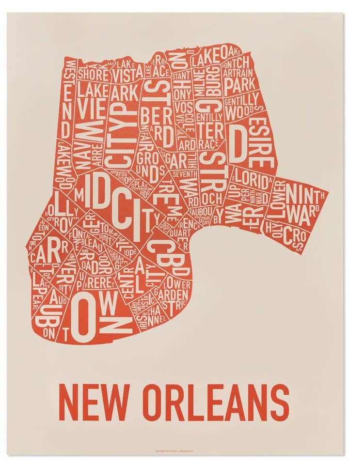 Poster con mappa del quartiere di New Orleans, 45,7 x 61 cm per la vendita all'ingrosso da parte di Ork Posters