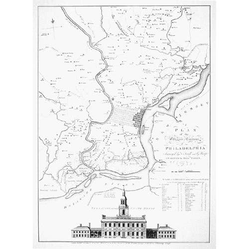 Philadelphie 1777 - Carte de l'époque de la guerre d'indépendance par W. Faaden pour la vente par Historic Urban Plans, Inc.