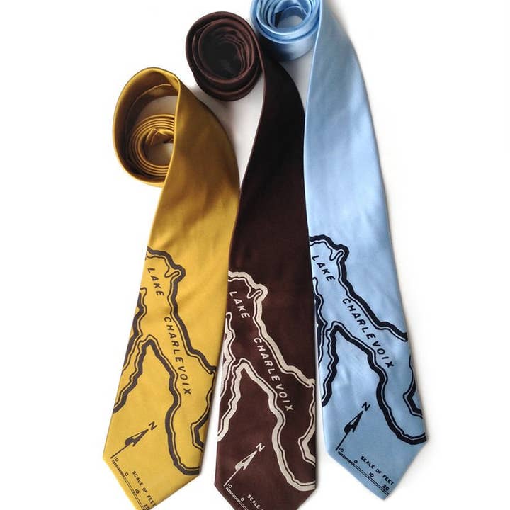 Cyberoptix Tie Lab - Wholesale Necktie - Men's - Lake Charlevoix Map Necktie, Microfiber.1