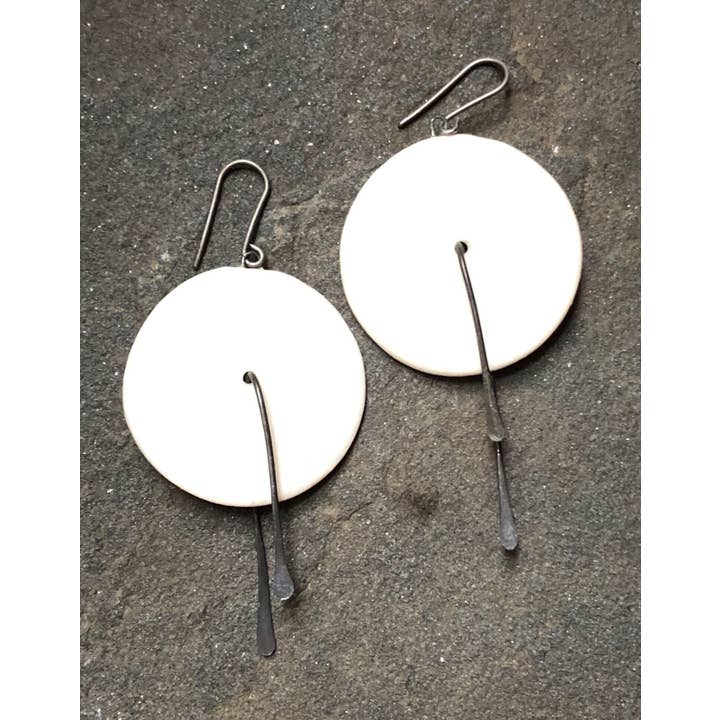 White Statement Round Bold Earrings w/Center Metal Tassel for wholesale by corico
