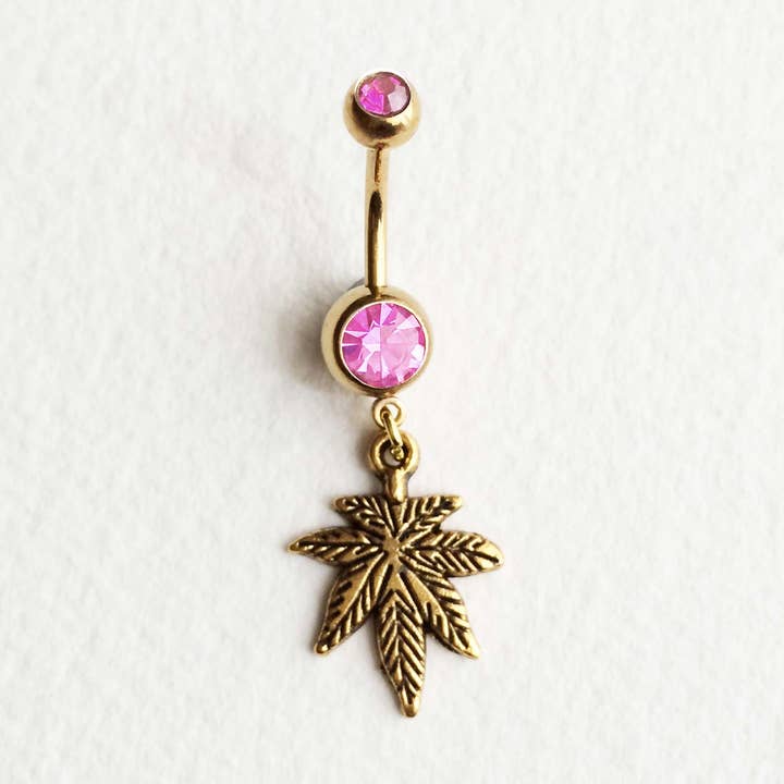 Weed Belly Ring Simple - Gold and Pink for wholesale by Smokies Toke Couture