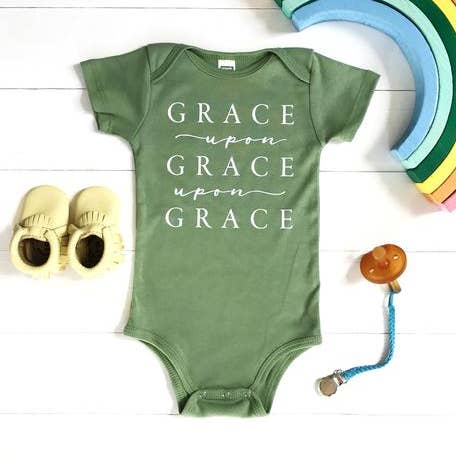 Grace Upon Grace Green Onesie for wholesale by A Quiver Full