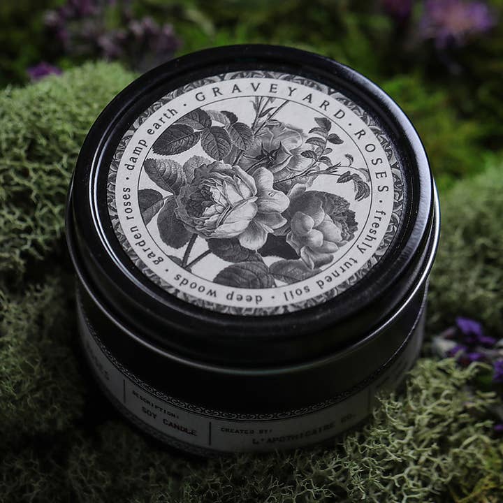 NOIR | Graveyard Roses | 8oz Travel Candle for wholesale by L'apothicaire Co.