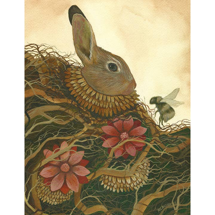 5"x 7" Rabbit and the Bee Print for wholesale by Polanshek of the Hills