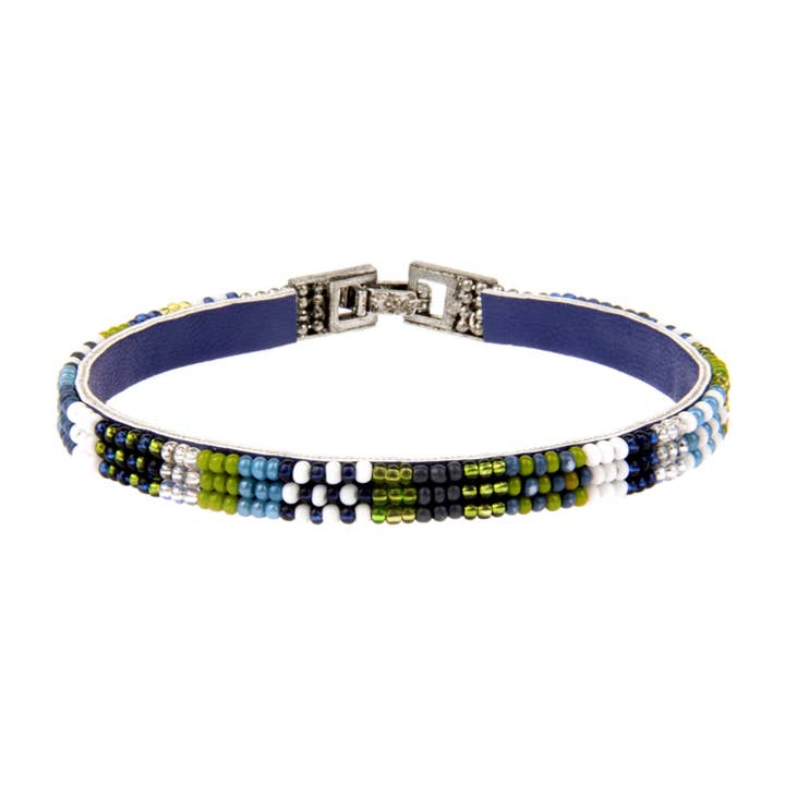 Seed Bead 3 Row Block & Checker Bracelet in Crew Blue for wholesale by Erik & Mike