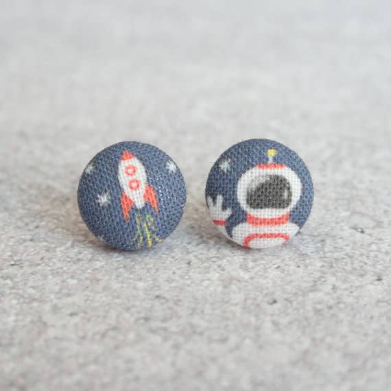 Space Man Fabric Button Earrings for wholesale by Rachel O's