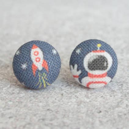 Space Man Fabric Button Earrings for wholesale by Rachel O's