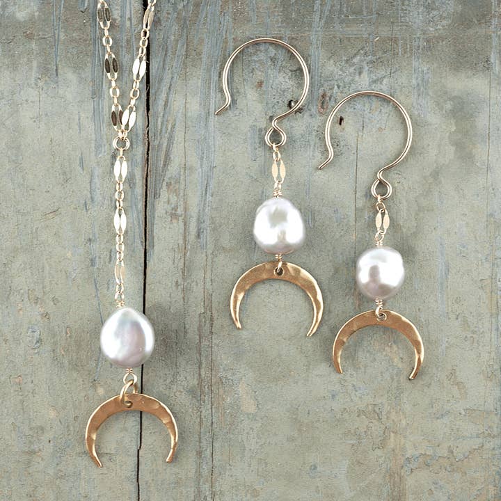 Midori Jewelry Hawaii - Wholesale Dangle Earrings - keshi pearl & 22k vermeil crescent moon earrings1