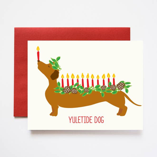 Yuletide Doxie Dog Holiday Greeting Card for wholesale by ILOOTPAPERIE