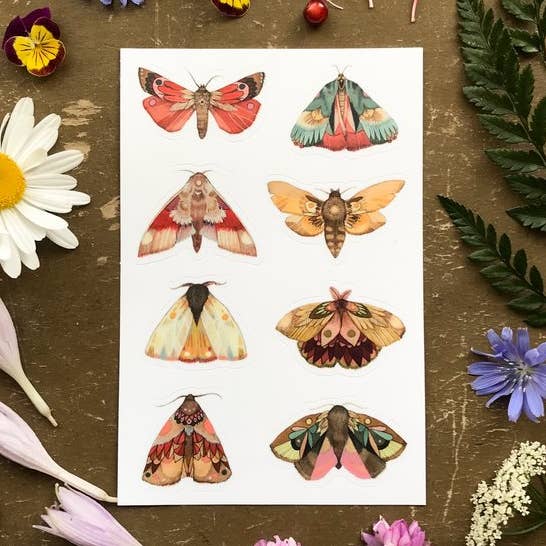 Moth Sticker Sheet for wholesale by Polanshek of the Hills