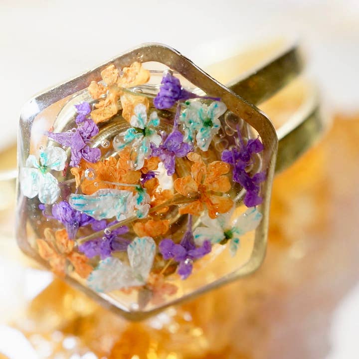 Real Pressed Flower and Resin Ring for wholesale by Ann + Joy