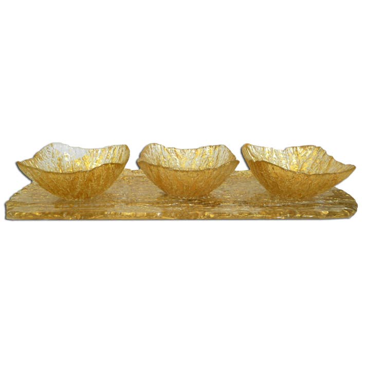 3 Bowls On Tray - Beveled Gold for wholesale by CLASSIC TOUCH DECOR INC.