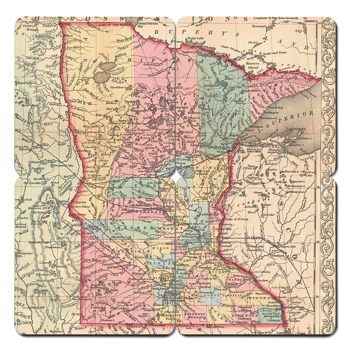 Torched Products - Wholesale Coasters - State Old World Map Coasters - Set of 4 Wood Coasters21