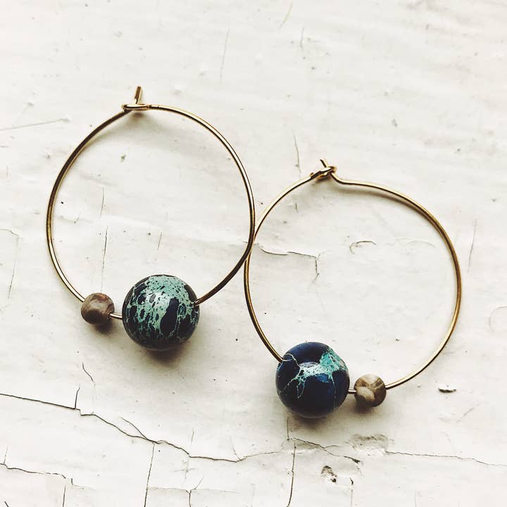 Earth and Moon Beaded Hoop Earrings for wholesale by Yugen Handmade