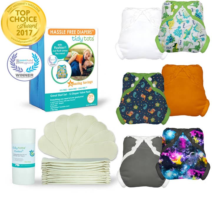 Grand Set de départ : dinosaures, monstres, galaxie, gris, orange, blanc pour la vente par Tidy Tots Diapers