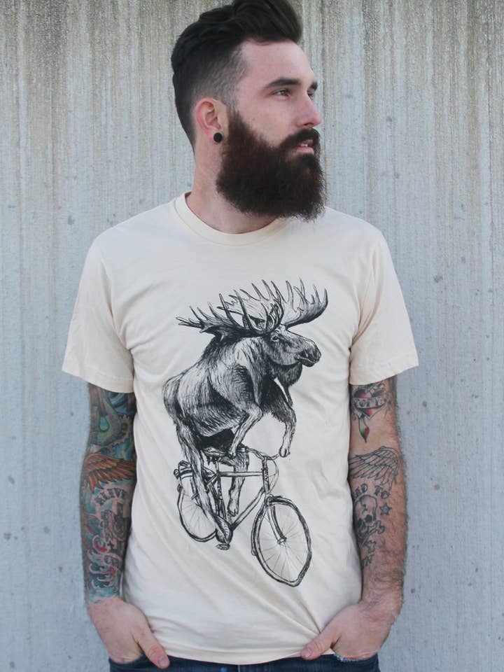 Moose On A Bicycle Men's Cotton Tee for wholesale by Dark Cycle Clothing