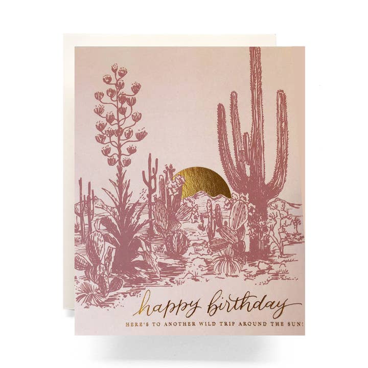 Cactus Sunset Birthday Greeting Card for wholesale by Antiquaria
