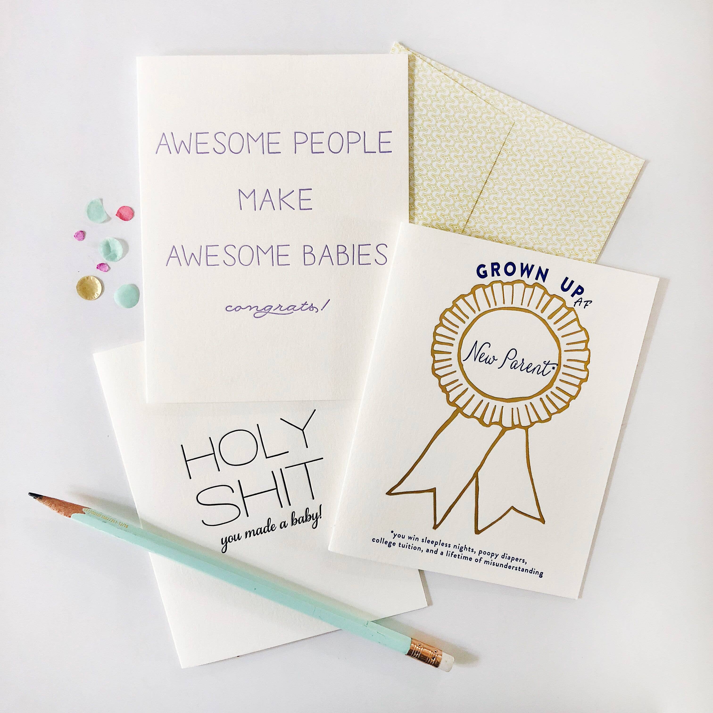 Steel Petal Press - Wholesale Baby Card - Holy Shit Baby - Letterpress Baby Congratulations Card1