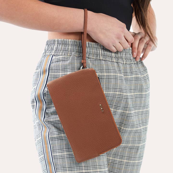 Brown Large Wristlet for wholesale by Kiko Leather