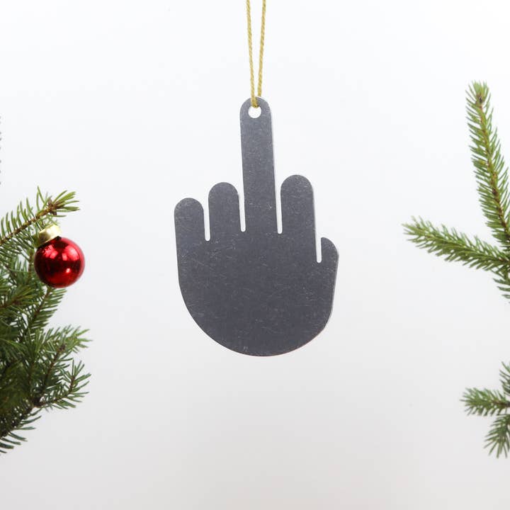 Middle Finger Metal Holiday Gift Christmas Ornament for wholesale by Iron Maid Art