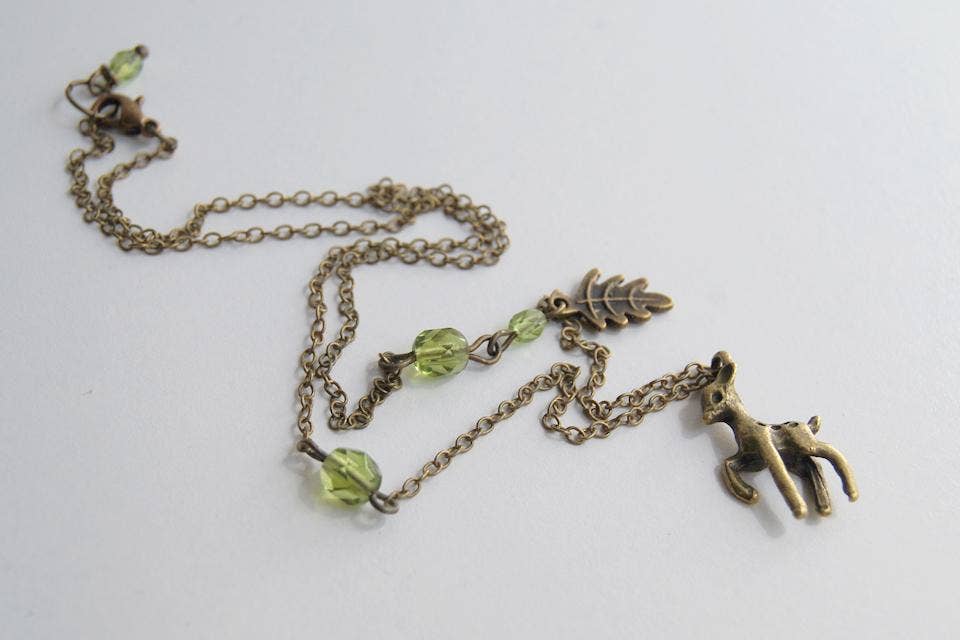 Enchanted Leaves - Wholesale Pendant/Charm Necklace - 18" Little Brass Deer Necklace1