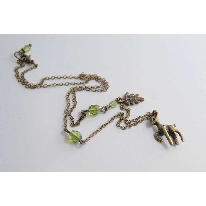 Enchanted Leaves - Wholesale Pendant/Charm Necklace - 18" Little Brass Deer Necklace1