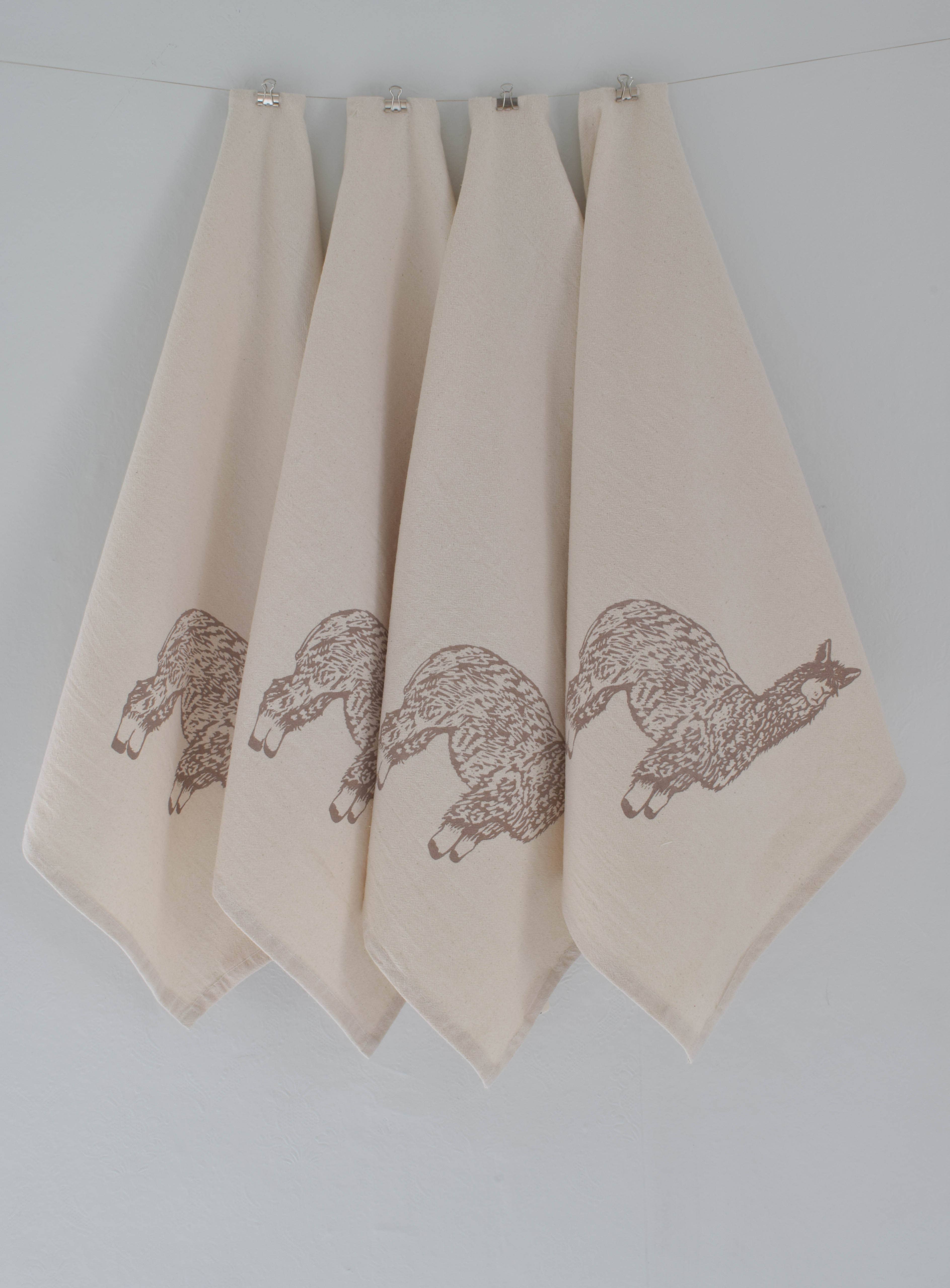 Hearth and Harrow - Wholesale Dinner & Cloth Napkin - Set of 4 Organic Cotton Llama Napkins - Mocha Brown - Animal3