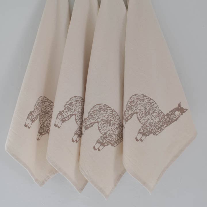 Hearth and Harrow - Wholesale Dinner & Cloth Napkin - Set of 4 Organic Cotton Llama Napkins - Mocha Brown - Animal3
