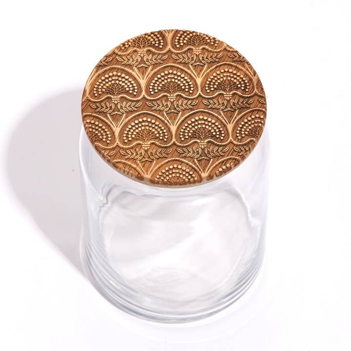 Deco Floral Wood Lid Glass Jar for wholesale by Lucca