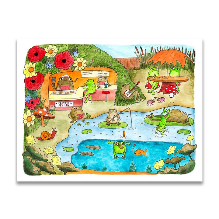 Imprimé grenouille 11 po x 14 po pour la vente par Jodi Lynn's Emporium of Doodles