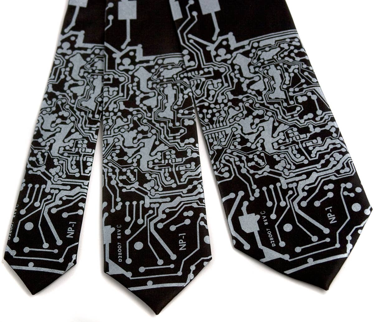 Cyberoptix Tie Lab – wholesale Necktie – Men’s – Circuit Board Print Necktie: Short Circuit Tie5