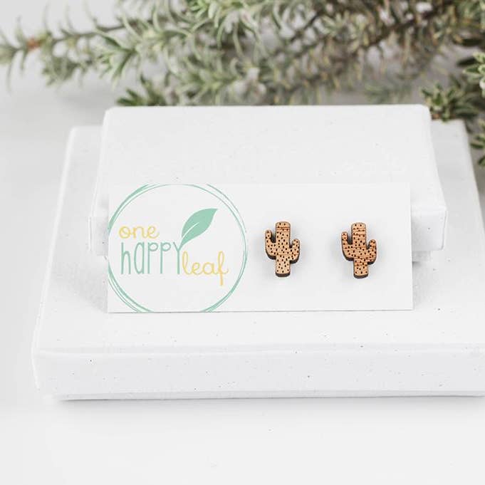 Cactus Stud Earrings, cactus earrings, plant earrings for wholesale by One Happy Leaf