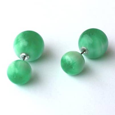 Green Striped Moonglow 2 Sided Post Earrings for wholesale by Leetie Lovendale