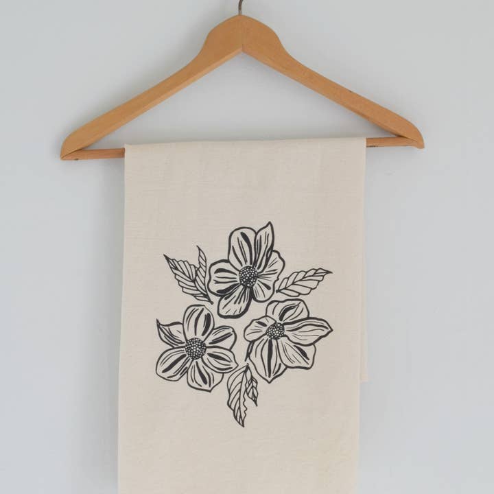 Hearth and Harrow - Vendita all'ingrosso Strofinacci - Strofinaccio in cotone biologico in corniolo - Nero - Stampa floreale1