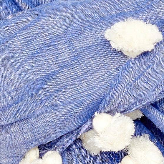Indigo Handloom - Wholesale Scarf - Women's - Chambray Pom-Pom1