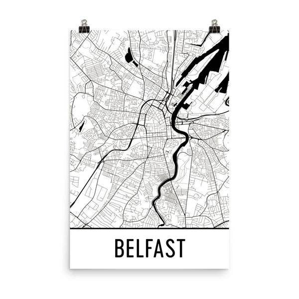 Modern Map Art - Wholesale Poster - Belfast Northern Street Map Poster 12" x 18"0