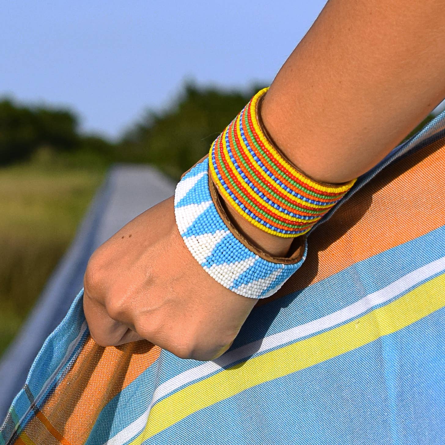 Swahili Coast - Wholesale Cuff Bracelet - Large Multi Stripe Leather Cuff2