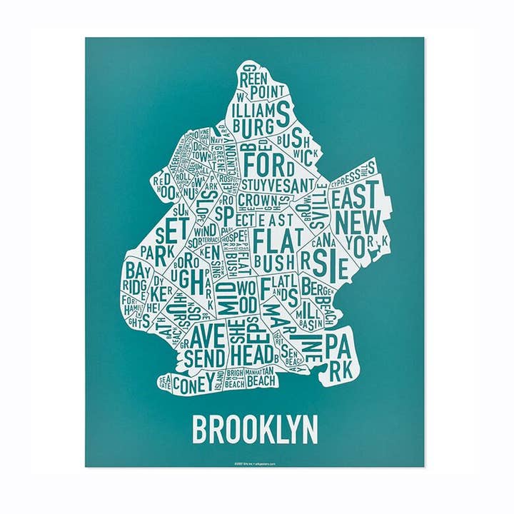 11" x 14" Brooklyn Neighborhood Map Print for wholesale by Ork Posters