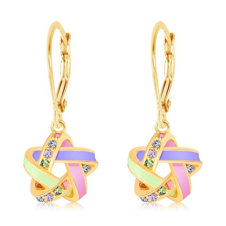 Bunte Emaille & Crystal Knot Leverback Ohrringe für den Großhandel von Chanteur