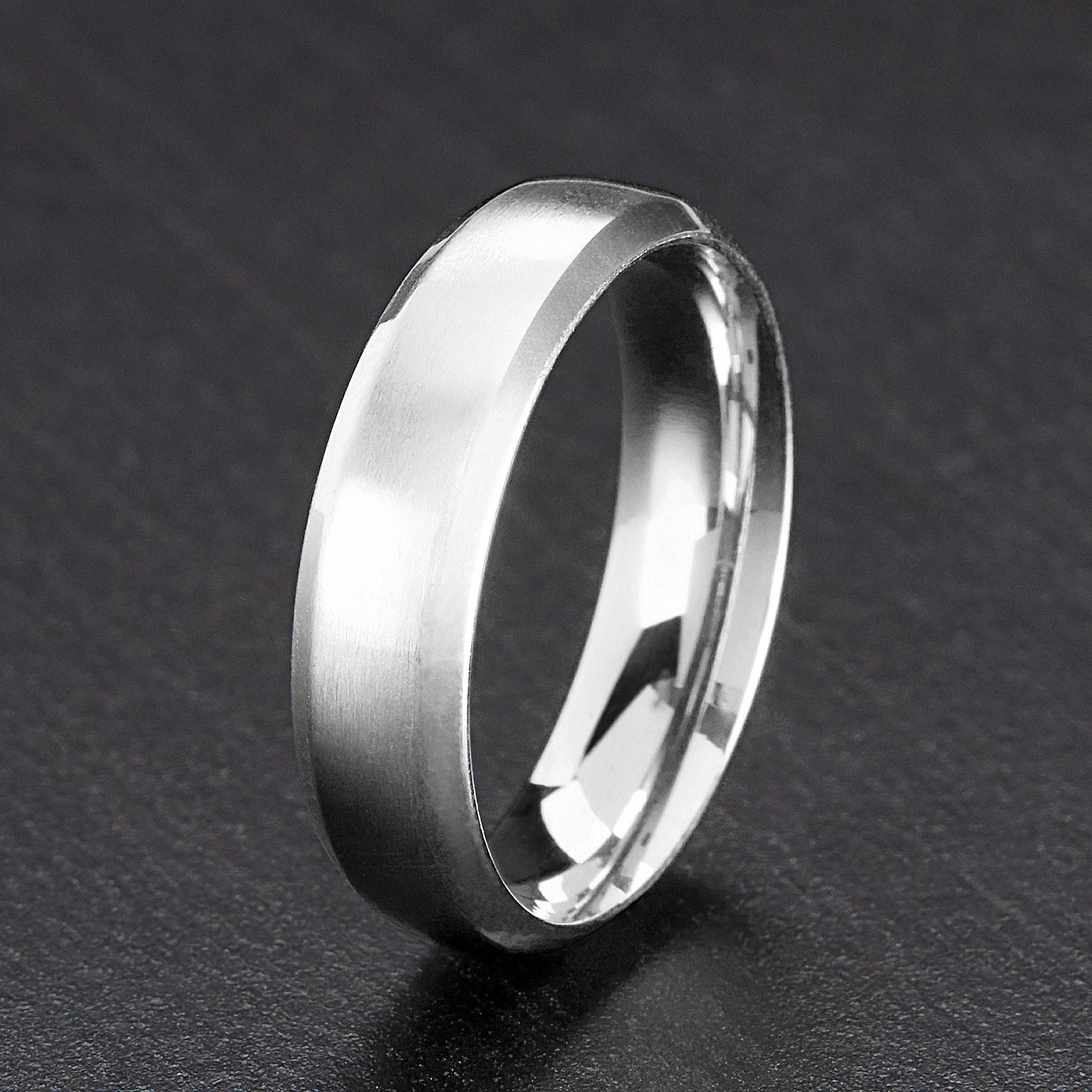 West Coast Jewelry - Wholesale Band/Stacked Ring - Satin Finish Steel Beveled Ring - Size 122