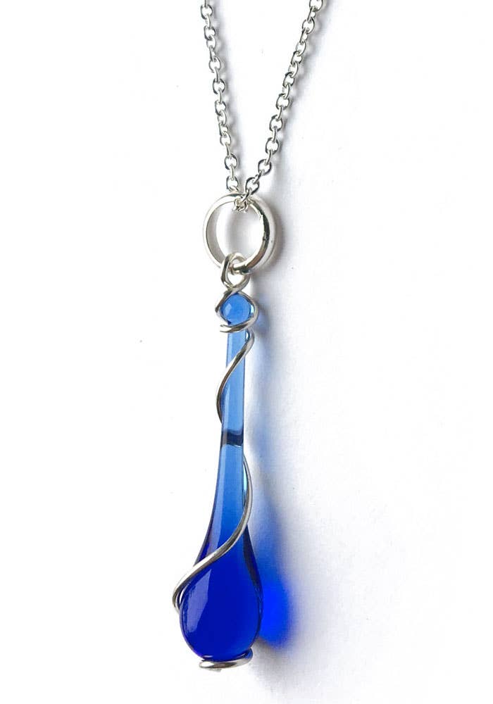 Sundrop Jewelry - Wholesale Pendant/Charm Necklace - Lyra Glass Teardrop Pendant Necklace with Silver Spiral10