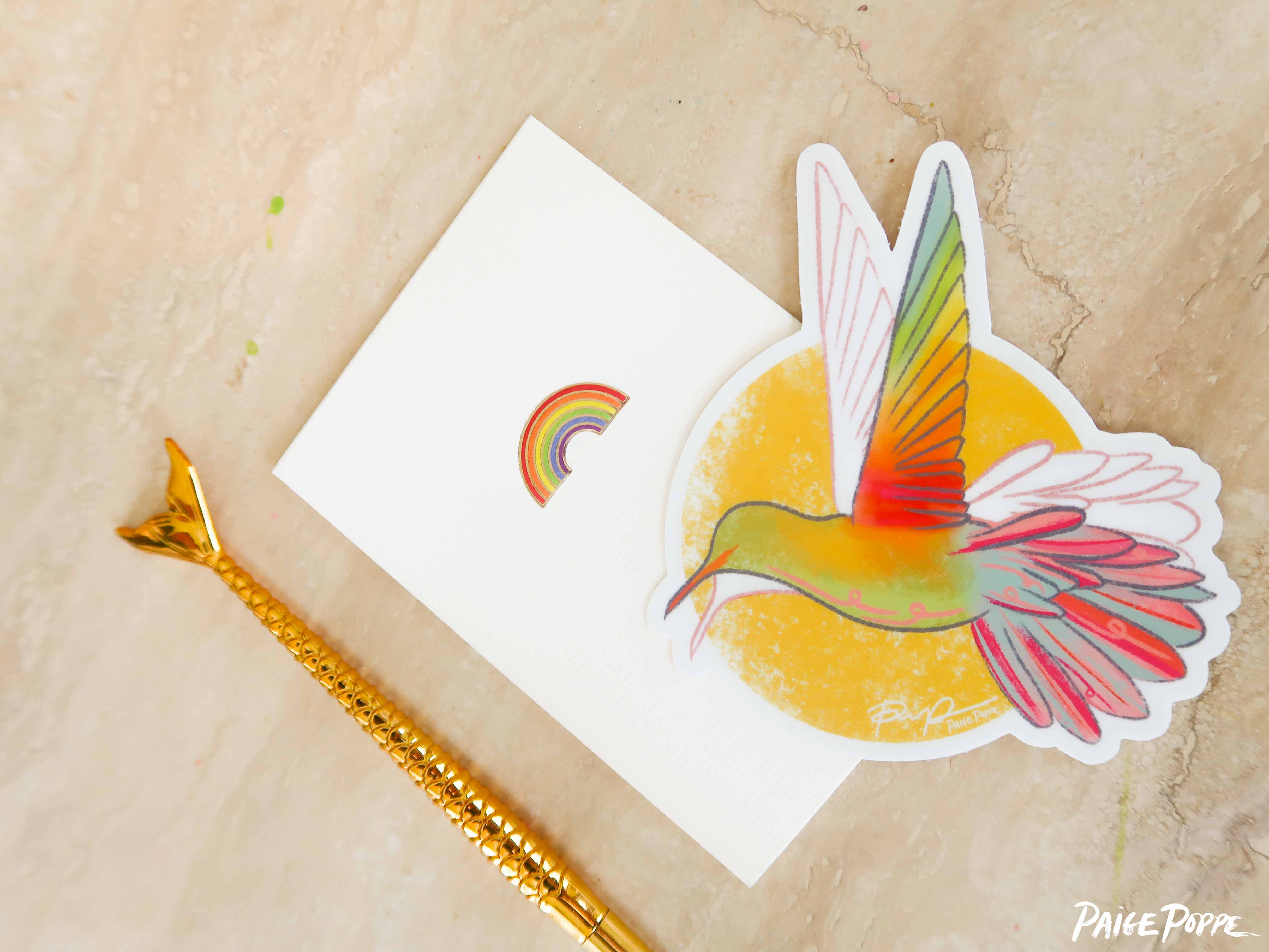 Paige Poppe Art - Wholesale Sticker - "Sunshine Hummingbird" Sticker2